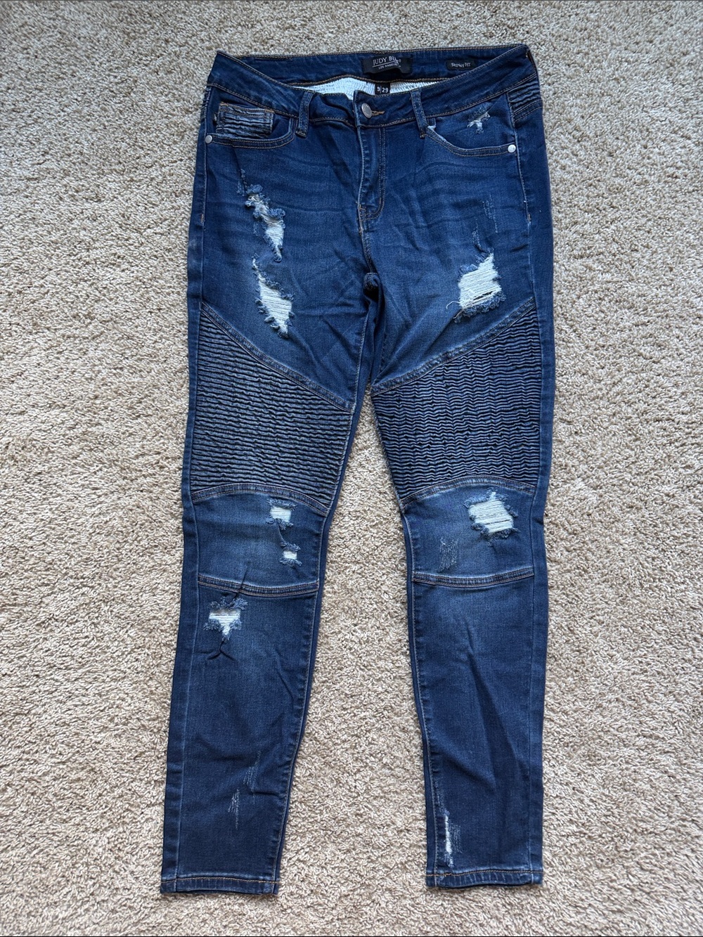 Judy Blue Dark Navy Distressed Moto Skinny Jeans